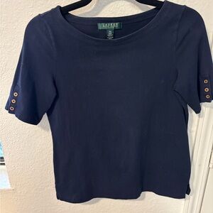 Ralph Lauren Navy Short Sleeve Top with Button Accents